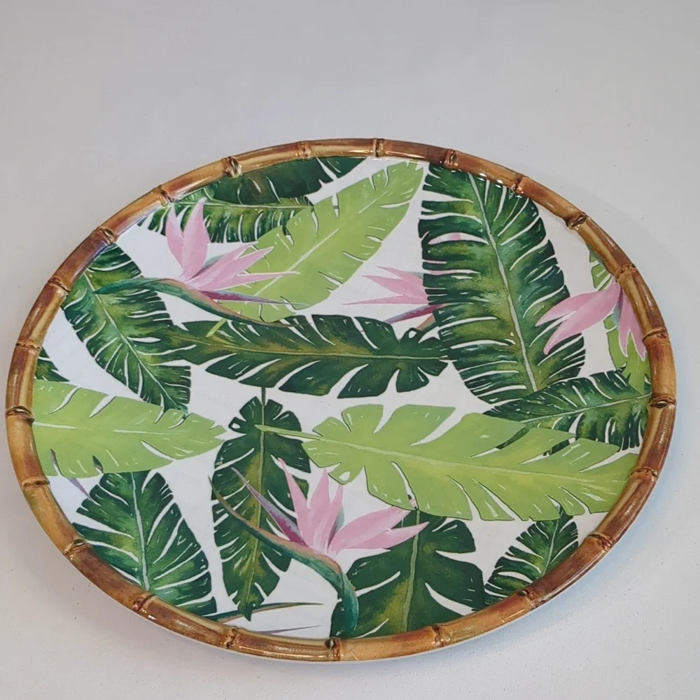 Tommy Bahama Set Of 2 Palm Leaves & Birds Of Paradise Melamine 11